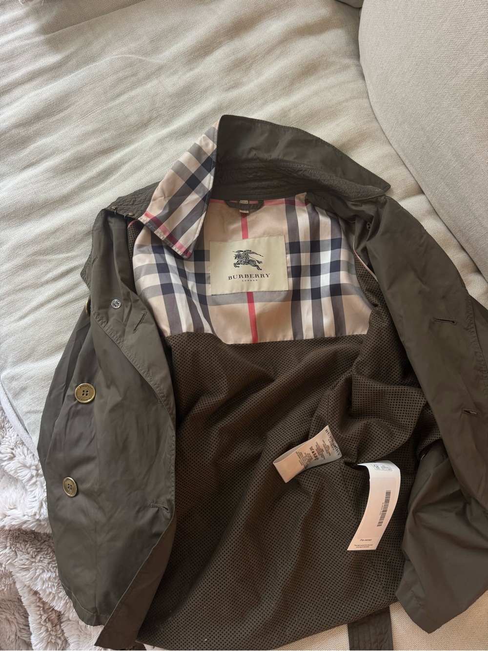 Burberry London Women’s Olive Green Double-Breasted Belted Jacket - Picture 3 of 5